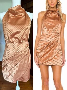 Majorelle Yasmin Mini Dress Copper Satin Polka Dot Halter Statement Party Sz S